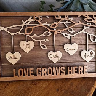 Love Grows Here Family Wood Frame