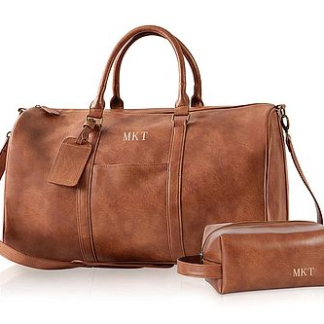 Personalized Leather Travel Bag and Dopp Kit