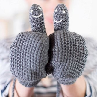 Smiley Face Knitted Mittens