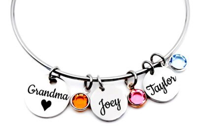 Personalized Grandma Birthstone Bangle