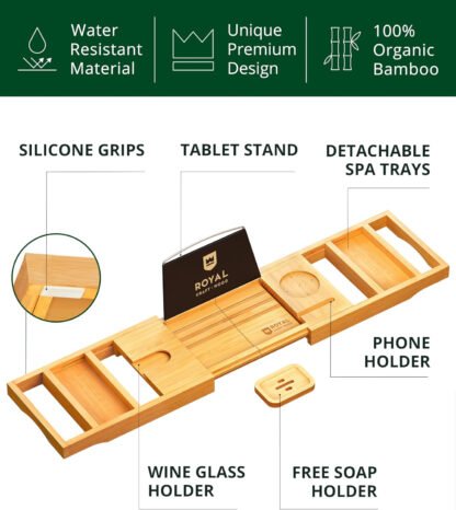 Bamboo Bathtub Caddy Tray - Image 3