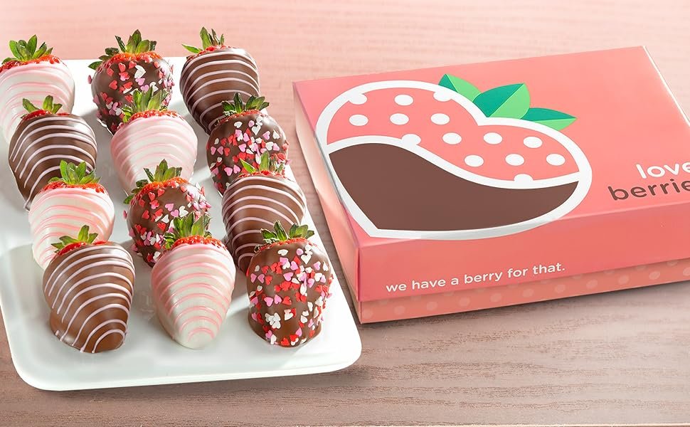 Love Berries Valentine's 12 Count Berries with Box on Plate
