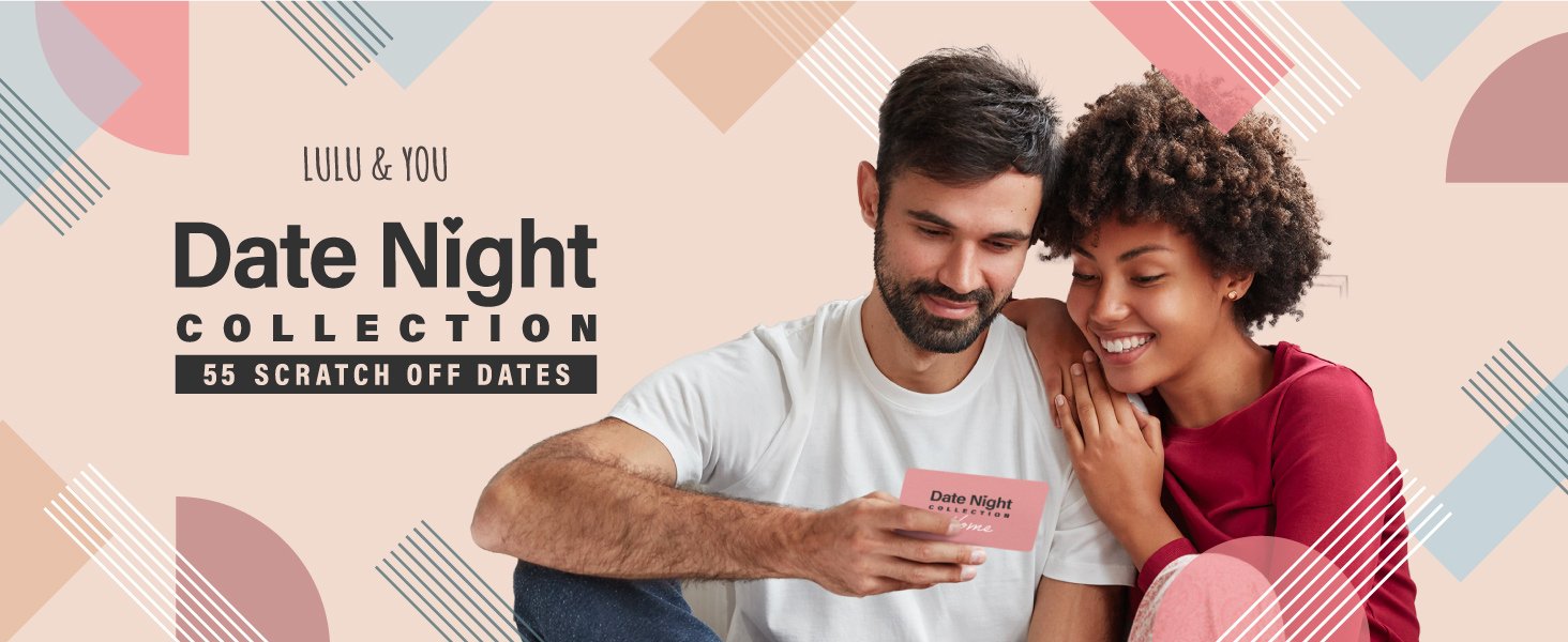 young couple sitting and choosing a date night card