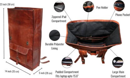 Genuine Leather Rucksack Backpack - Image 5