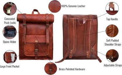 Genuine Leather Rucksack Backpack - Image 6