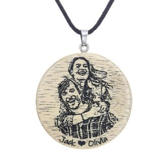 Engraved Wood Photo Necklace