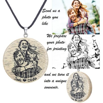 Engraved Wood Photo Necklace - Image 2