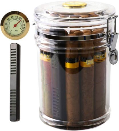 Acrylic Humidor Jar with Humidifier and Hygrometer
