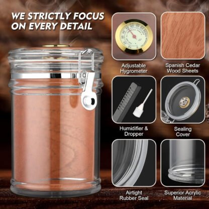 Acrylic Humidor Jar with Humidifier and Hygrometer - Image 2