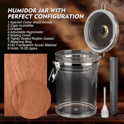 Acrylic Humidor Jar with Humidifier and Hygrometer - Image 3